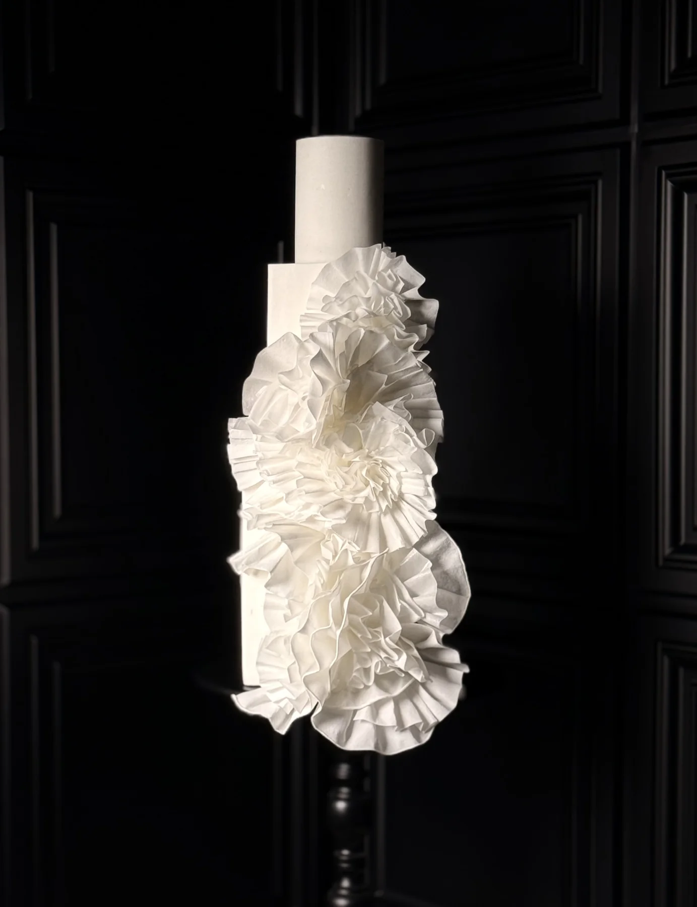 Ivory sculptural cake with dimensional ruffles